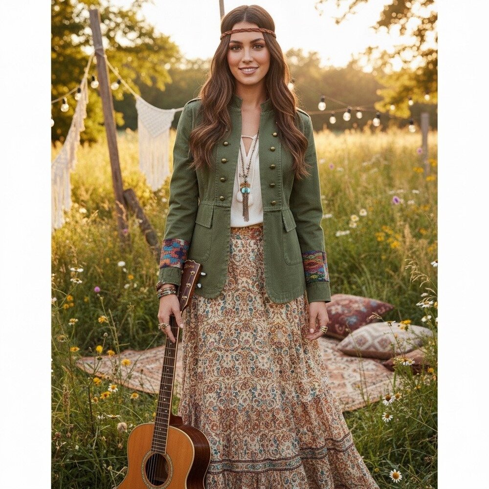 RARE Jen's Pirate Booty Embroidered Boho Military Jacket | Utility Hippie Indie - Picture 12 of 16